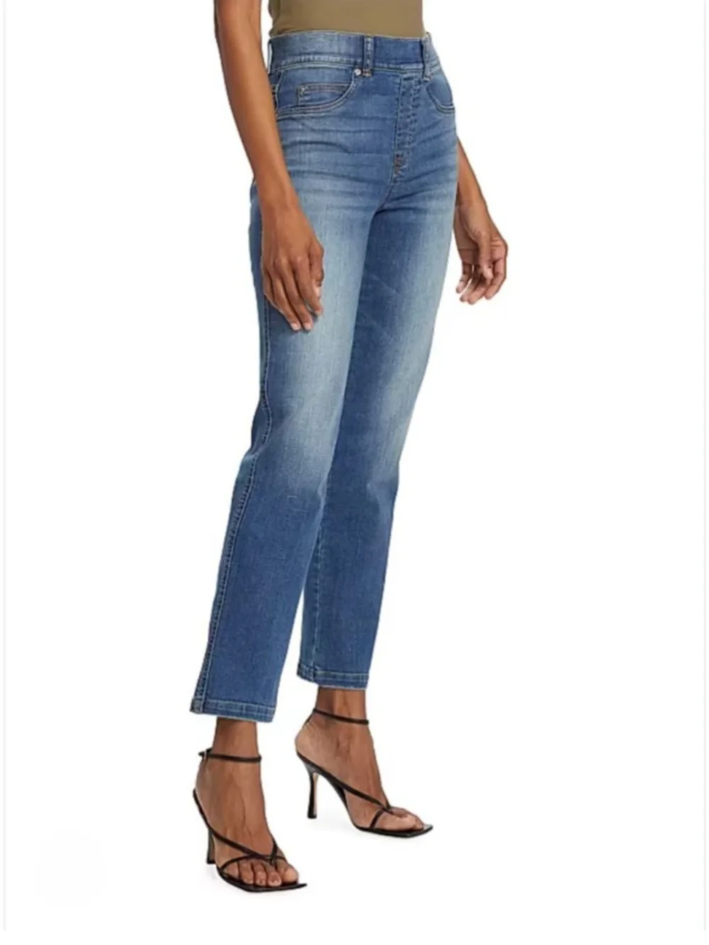 SPANX Blue Straight Leg Ankle Jeans High Rise Vintage Indigo Denim Pull On #60 L